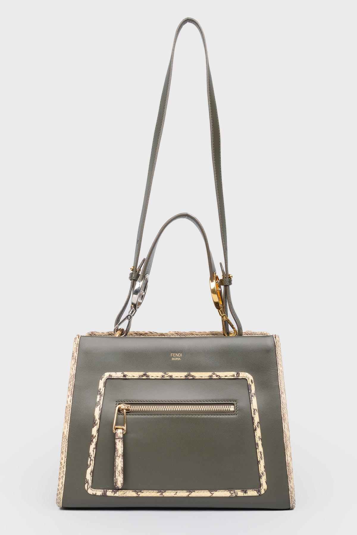 

Сумка цвета хаки со вставками из змеиной кожи Fendi, Зеленый